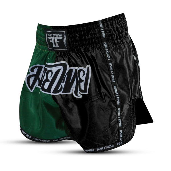 FIGHT 2 FINISH GREEN/BLACK ELITE THAI SHORTS