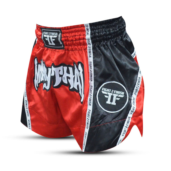 FIGHT 2 FINISH RED ELITE THAI SHORTS