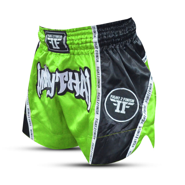 FIGHT 2 FINISH FLU GREEN ELITE THAI SHORTS