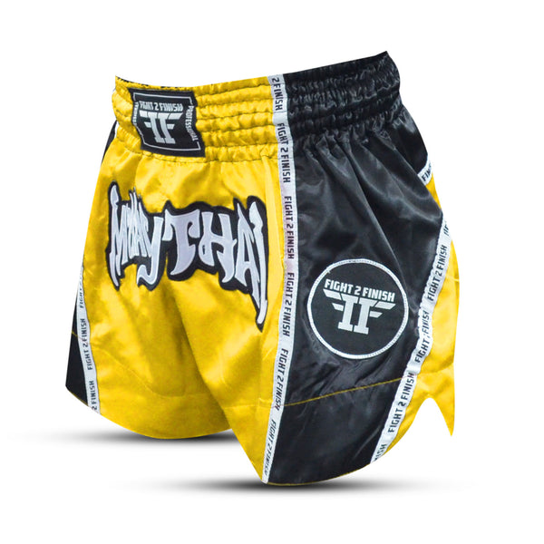 FIGHT 2 FINISH YELLOW ELITE THAI SHORTS