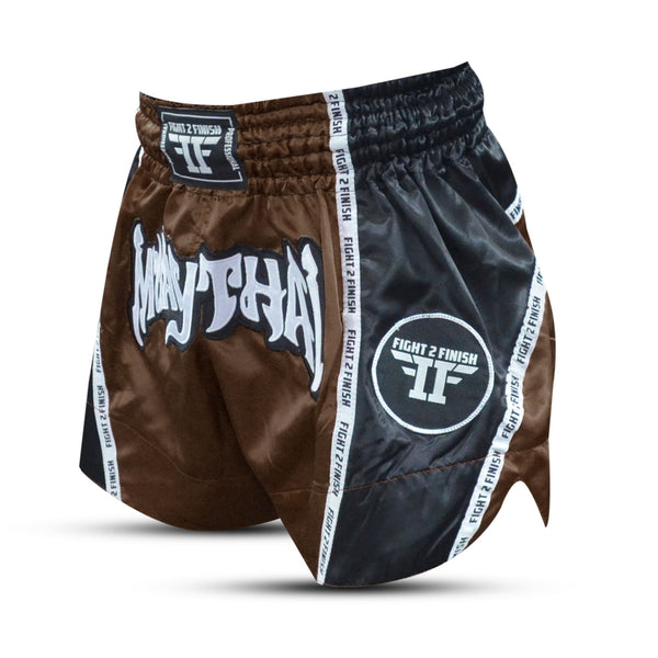 FIGHT 2 FINISH BROWN ELITE THAI SHORTS
