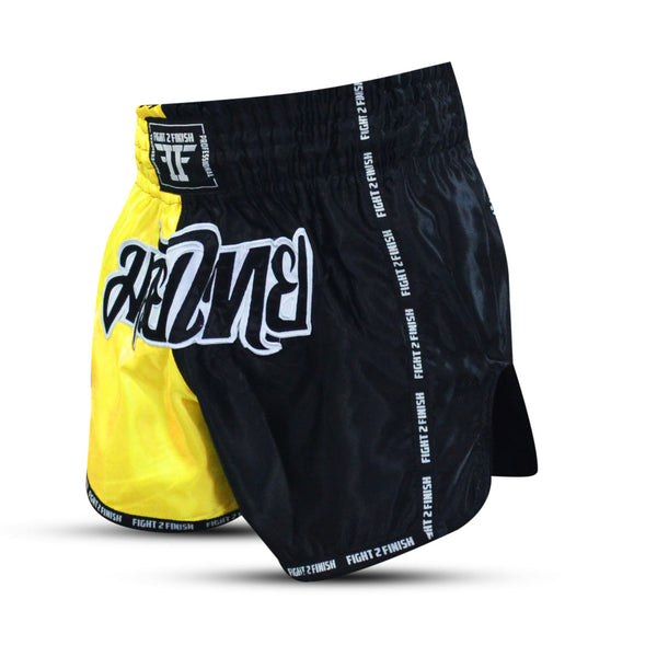 FIGHT 2 FINISH YELLOW/BLACK ELITE THAI SHORTS