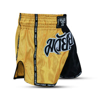 FIGHT 2 FINISH GOLD/BLACK ELITE THAI SHORTS