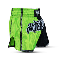 FIGHT 2 FINISH FLU GREEN/BLACK ELITE THAI SHORTS
