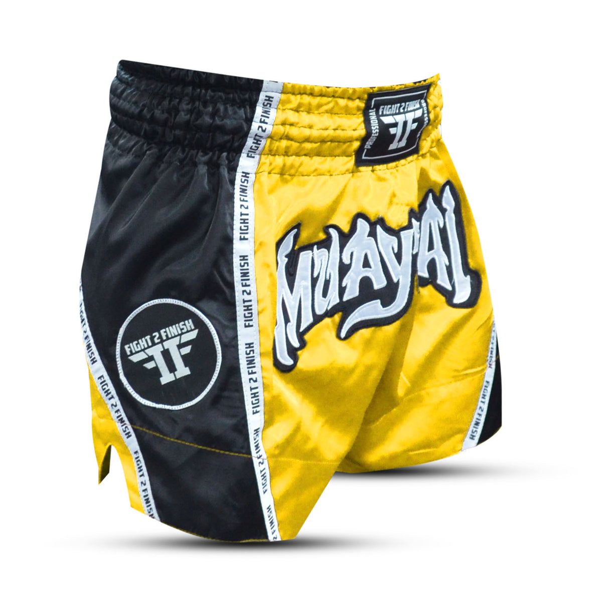 FIGHT 2 FINISH YELLOW ELITE THAI SHORTS