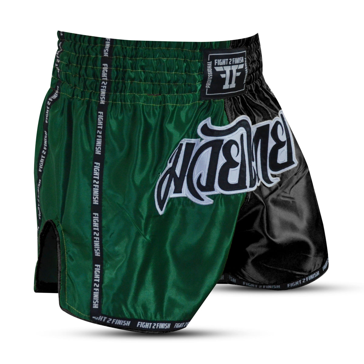 FIGHT 2 FINISH GREEN/BLACK ELITE THAI SHORTS