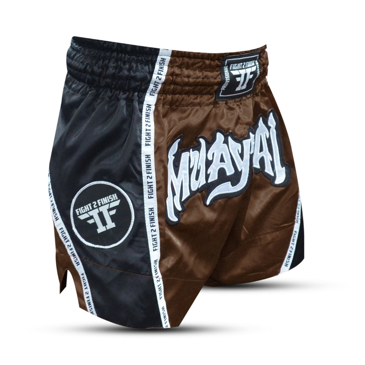FIGHT 2 FINISH BROWN ELITE THAI SHORTS