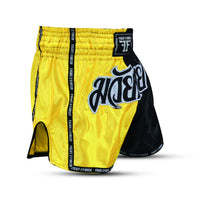 FIGHT 2 FINISH YELLOW/BLACK ELITE THAI SHORTS
