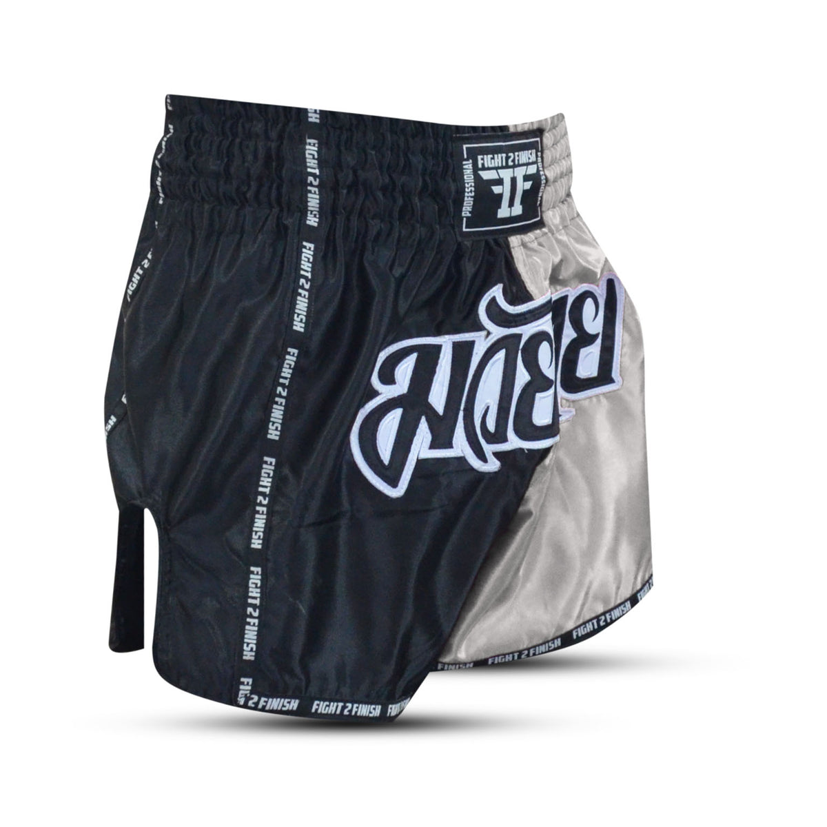 FIGHT 2 FINISH SILVER/BLACK ELITE THAI SHORTS