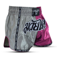 FIGHT 2 FINISH SILVER/FLU PINK ELITE THAI SHORTS