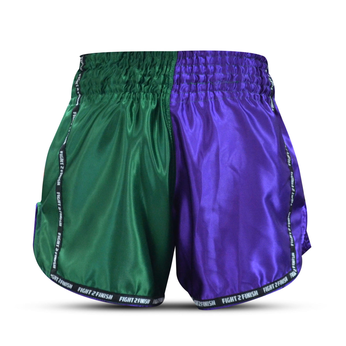 FIGHT 2 FINISH PURPLE/GREEN ELITE THAI SHORTS