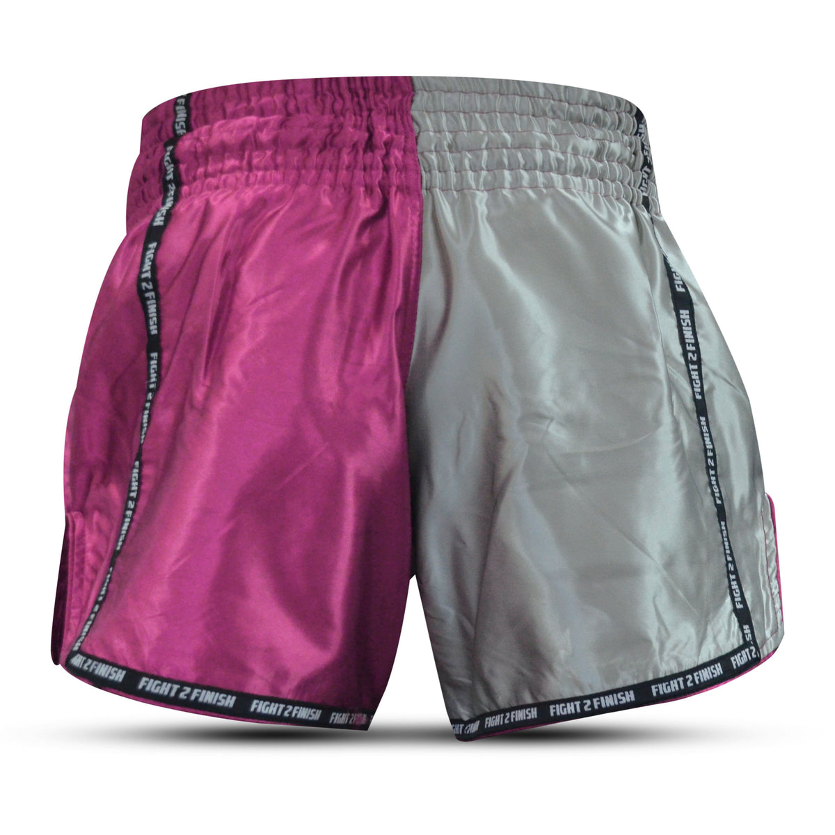 FIGHT 2 FINISH SILVER/FLU PINK ELITE THAI SHORTS