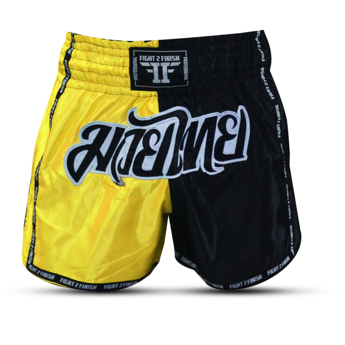 FIGHT 2 FINISH YELLOW/BLACK ELITE THAI SHORTS