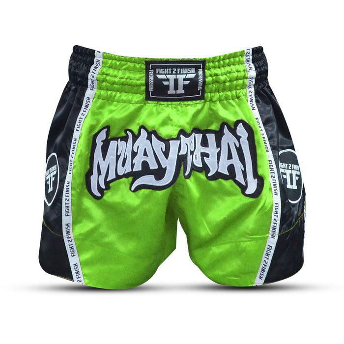 FIGHT 2 FINISH FLU GREEN ELITE THAI SHORTS