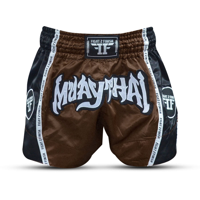 FIGHT 2 FINISH BROWN ELITE THAI SHORTS