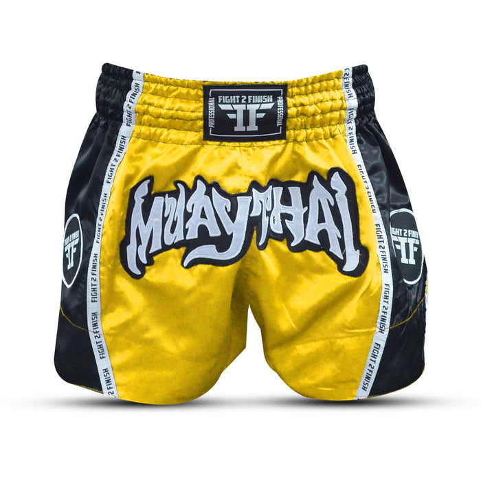 FIGHT 2 FINISH YELLOW ELITE THAI SHORTS