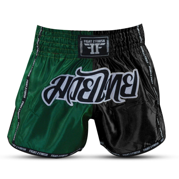 FIGHT 2 FINISH GREEN/BLACK ELITE THAI SHORTS