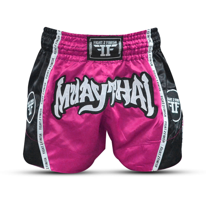 FIGHT 2 FINISH FLU PINK ELITE THAI SHORTS