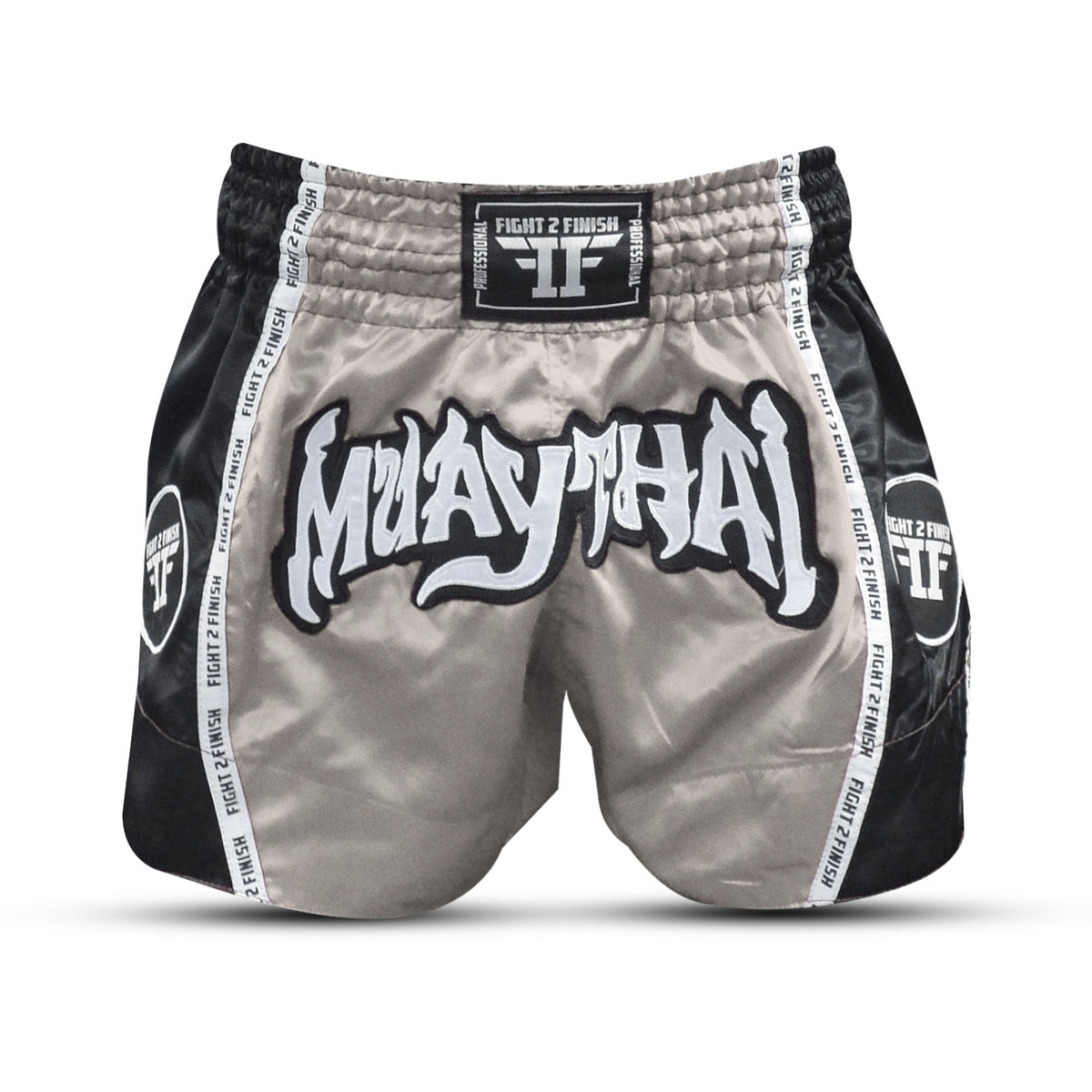 FIGHT 2 FINISH SILVER ELITE THAI SHORTS