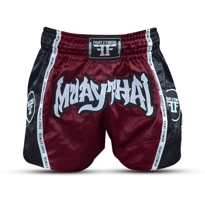 FIGHT 2 FINISH BURGUNDY ELITE THAI SHORTS