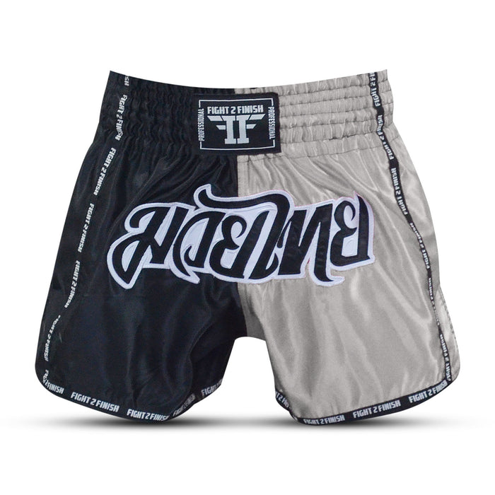 FIGHT 2 FINISH SILVER/BLACK ELITE THAI SHORTS