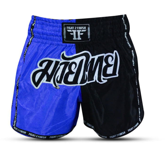 FIGHT 2 FINISH BLUE/BLACK ELITE THAI SHORTS