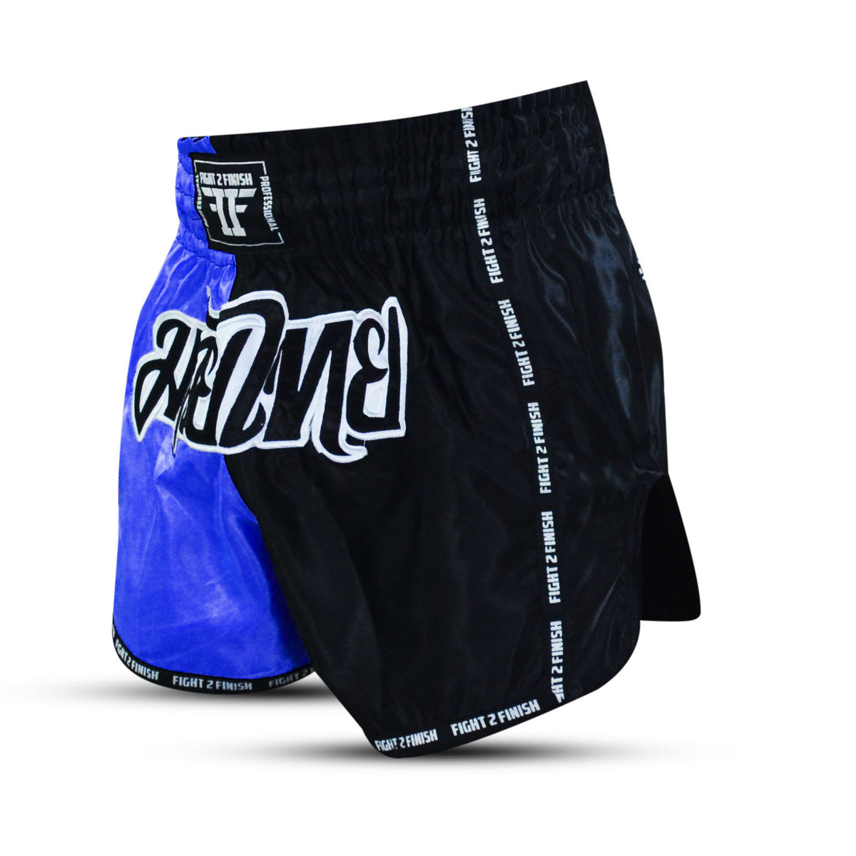 FIGHT 2 FINISH BLUE/BLACK ELITE THAI SHORTS