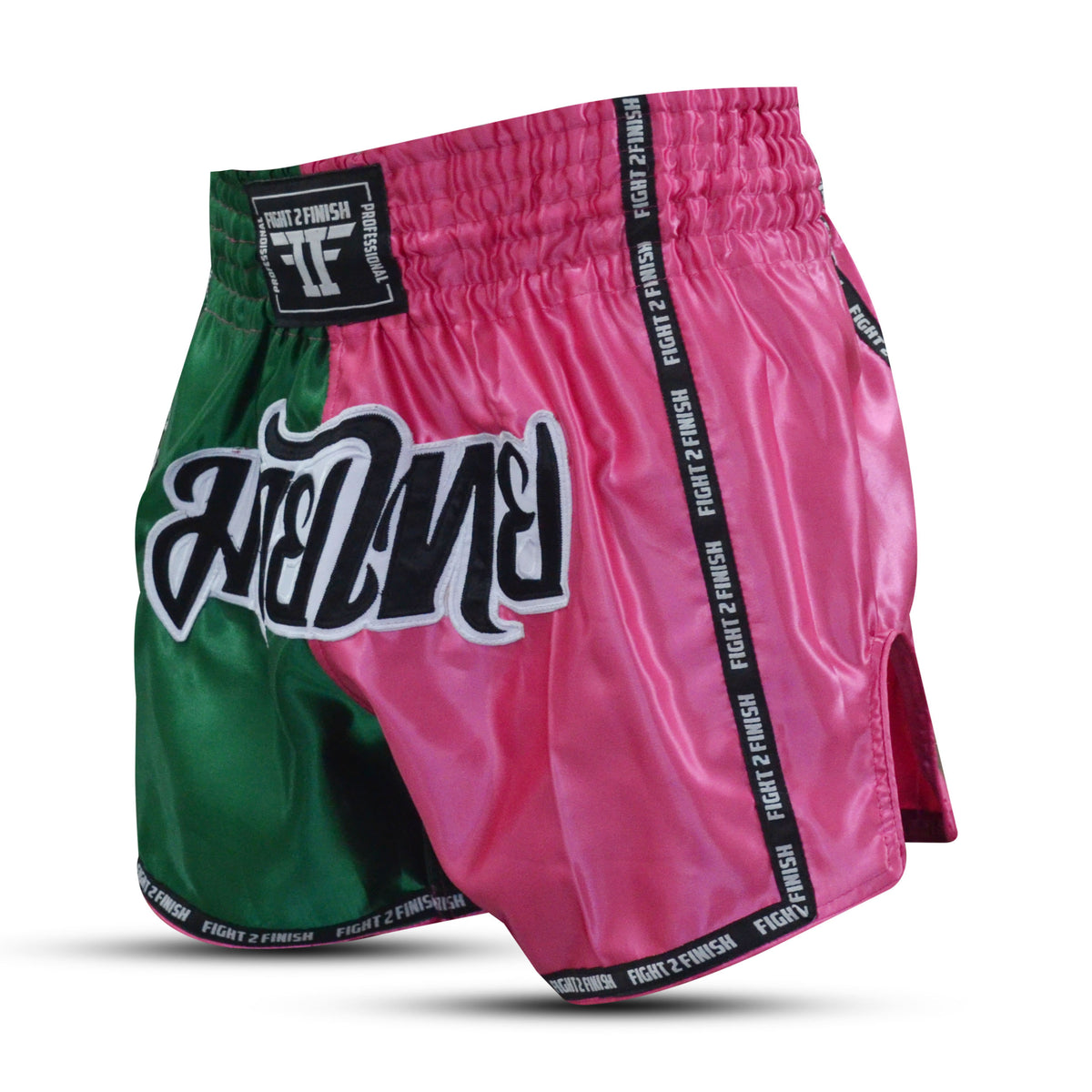 FIGHT 2 FINISH FLU PINK/GREEN ELITE THAI SHORTS