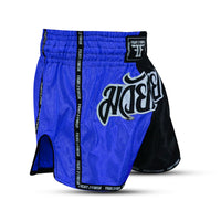 FIGHT 2 FINISH BLUE/BLACK ELITE THAI SHORTS