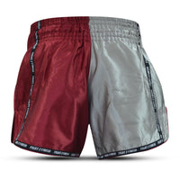 FIGHT 2 FINISH SILVER/BURGUNDY ELITE THAI SHORTS