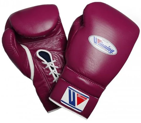 WINNING LACE-UP BOXING GLOVES - WINE RED